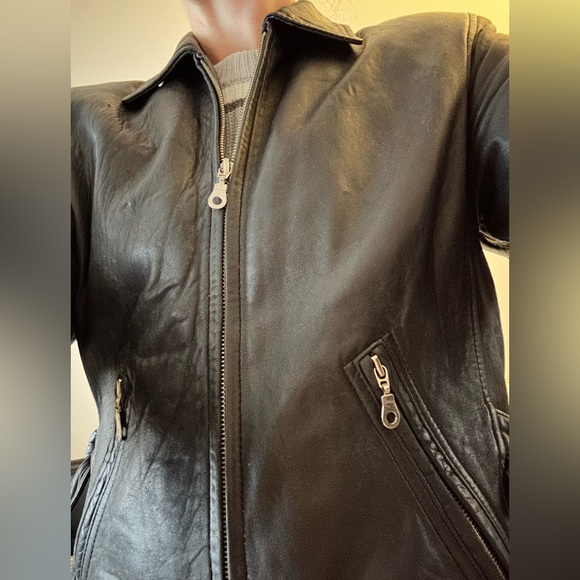 Laura Leigh Vintage Leather Biker Jacket Size Large Black Zip Front and Pockets - Picture 2 of 15